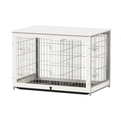 Piskyet caja para perro con divisor integrada en mueble blanco