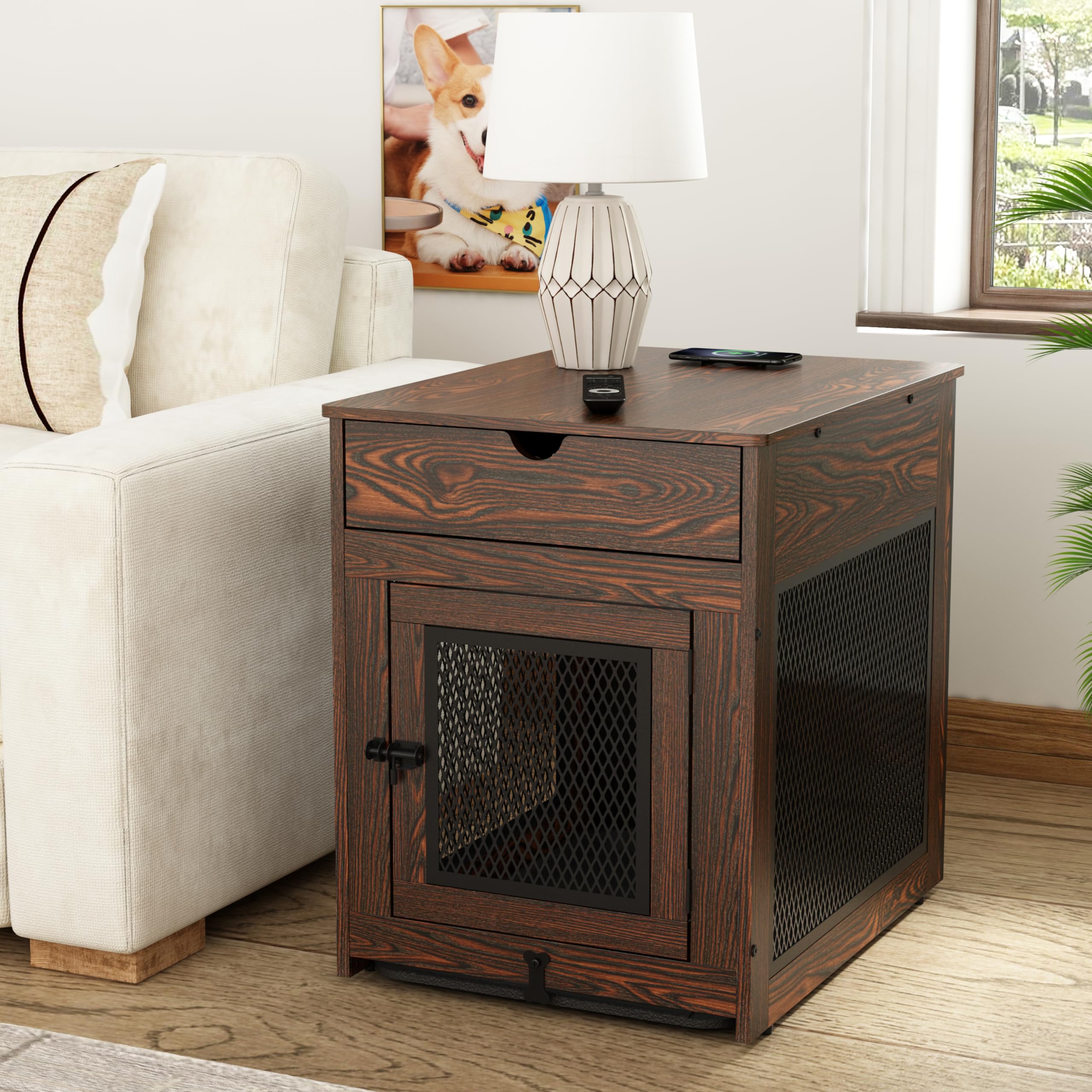 Piskyet jaula para perro, vista frontal, estilo rústico, ideal como mueble de sala.