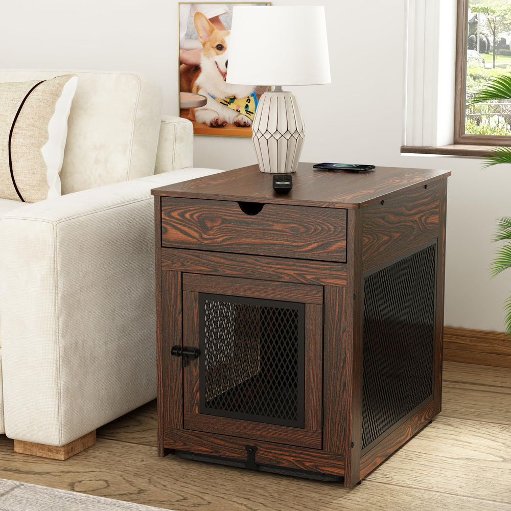 Piskyet jaula para perro, vista frontal, estilo rústico, ideal como mueble de sala.