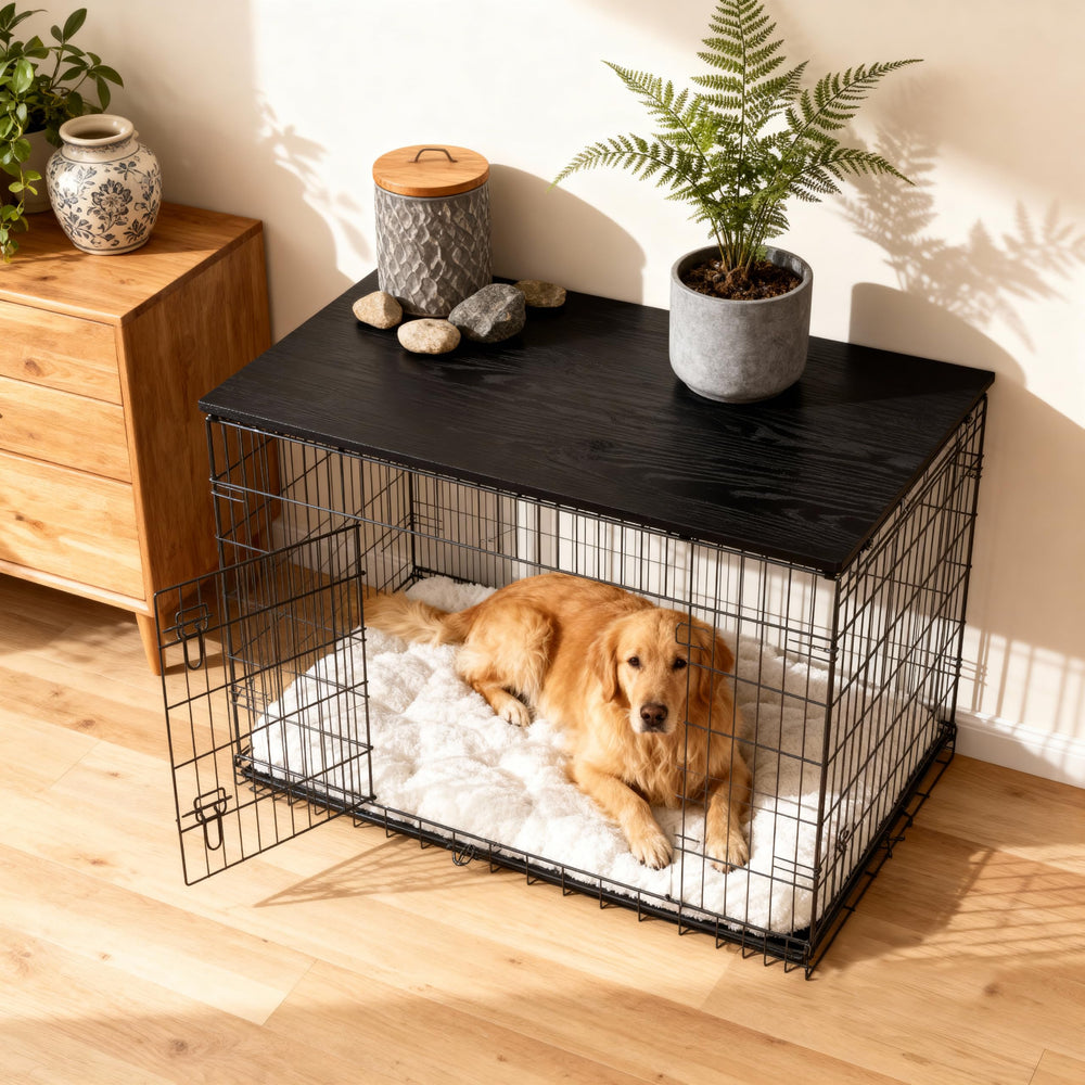 Piskyet cubre-jaula perro madera 48 pulgadas frontal, ajuste preciso y cobertura amplia.