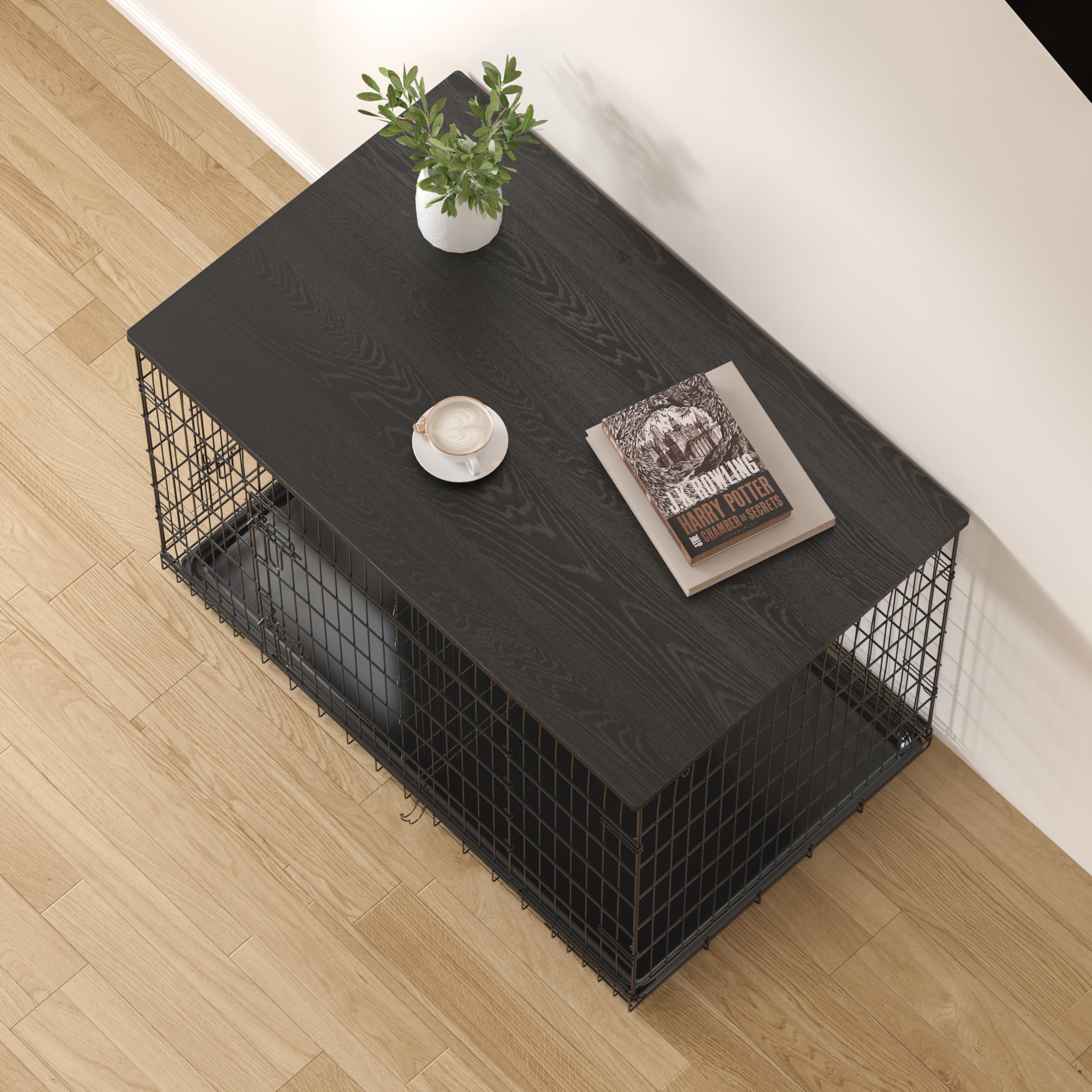 Piskyet cubre-jaula perro madera color oak grey, acabado neutro para estilo moderno.