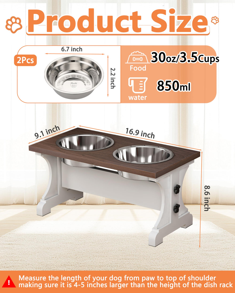 Piskyet con dos tazones de acero 304 aptos para alimentos, facilidad de limpieza.