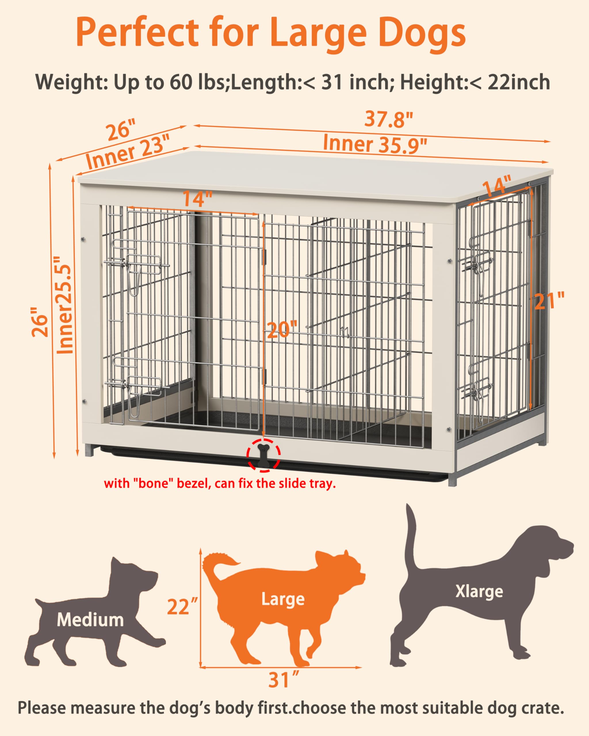 Piskyet jaula de perro con puertas dobles en interior de mueble