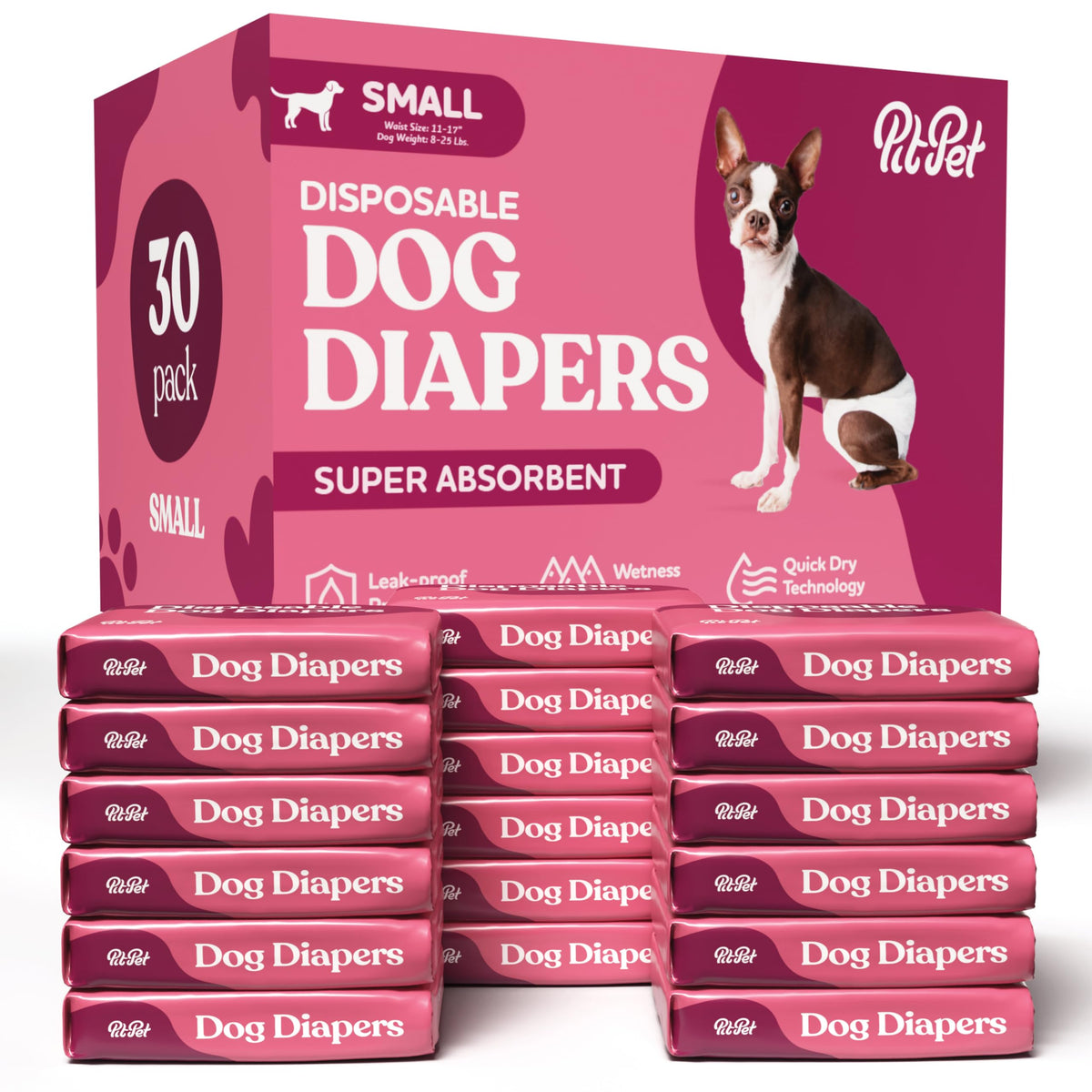Pañales desechables Pitpet para perras, 30 unidades, protección diaria.
