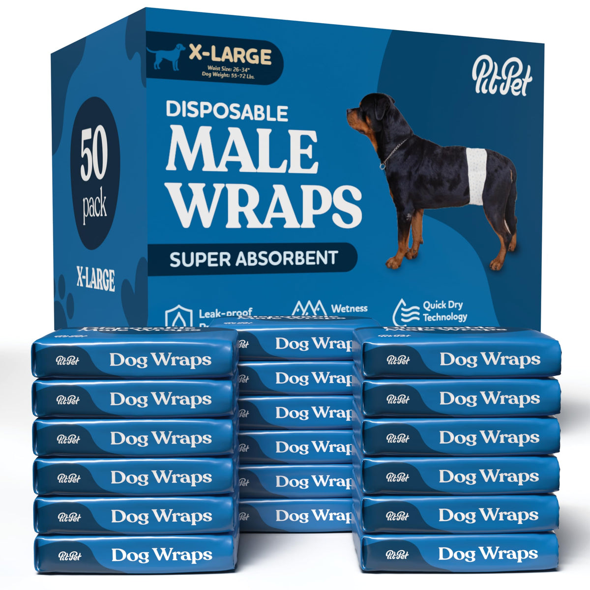 PITPET pañales para perros macho, empaque de 50 unidades para protección diaria.