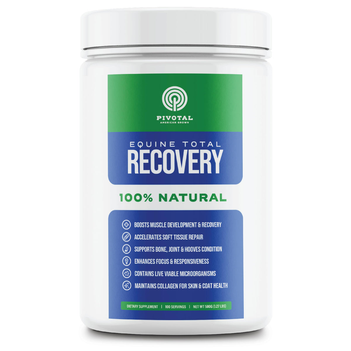 Pivotal Equine Total Recovery: vertido de la botella para recuperación muscular