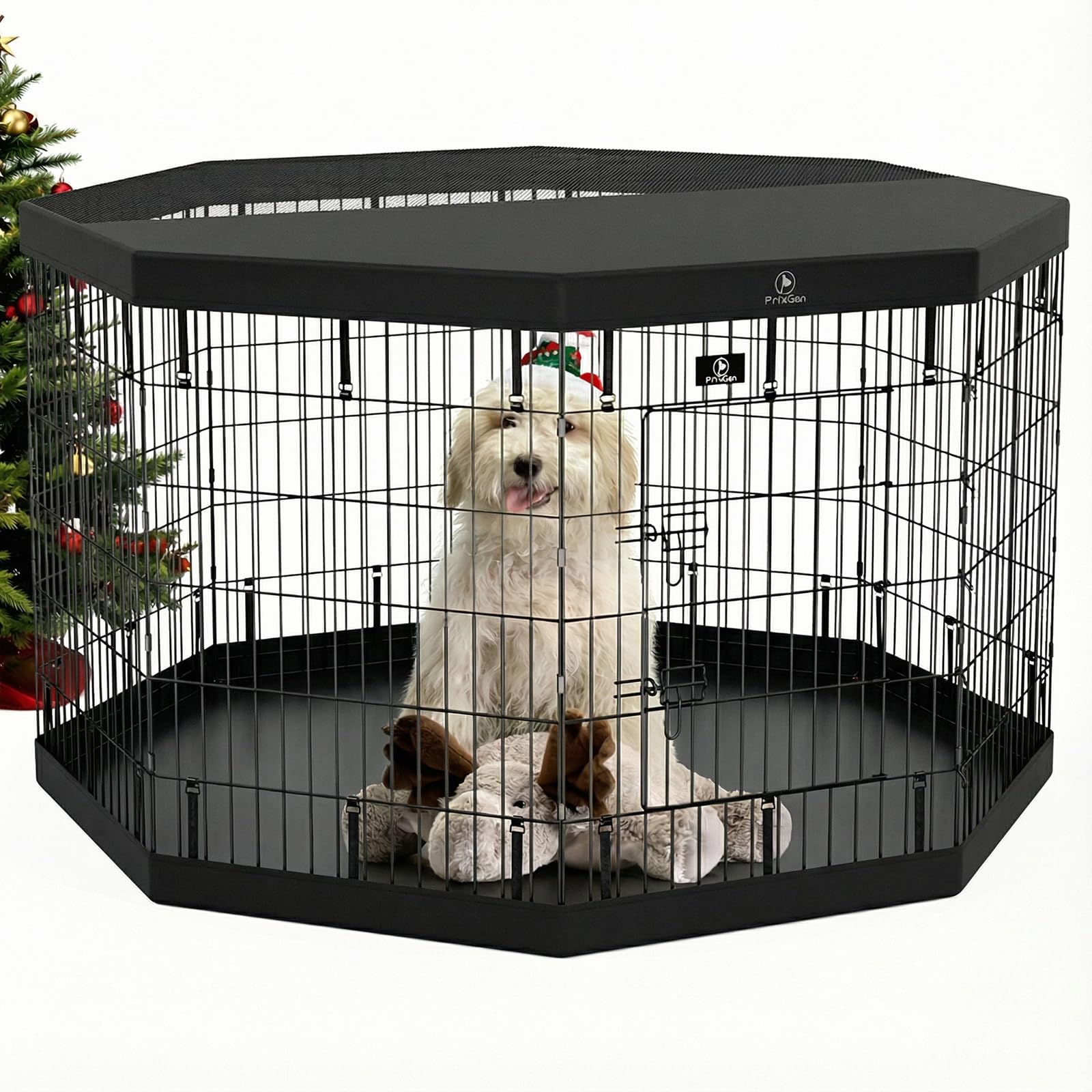 PJYuCien cerca de perro, ocho paneles, estructura estable para mascotas medianas.