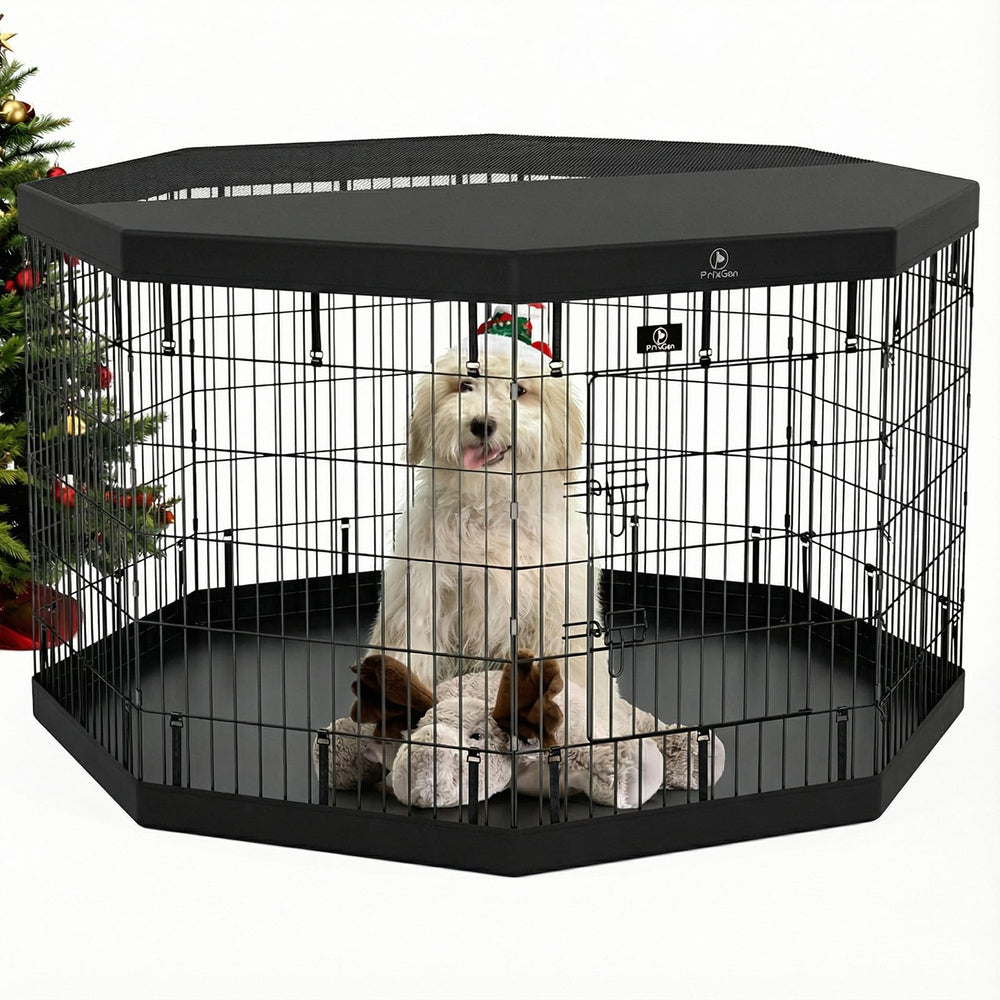 PJYuCien cerca de perro, ocho paneles, estructura estable para mascotas medianas.