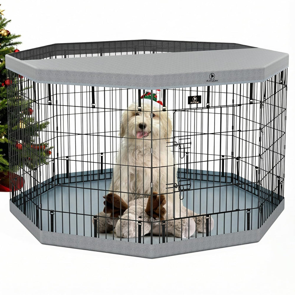 PJYuCien jaula para perros con ocho paneles 36h para juego seguro en interiores.