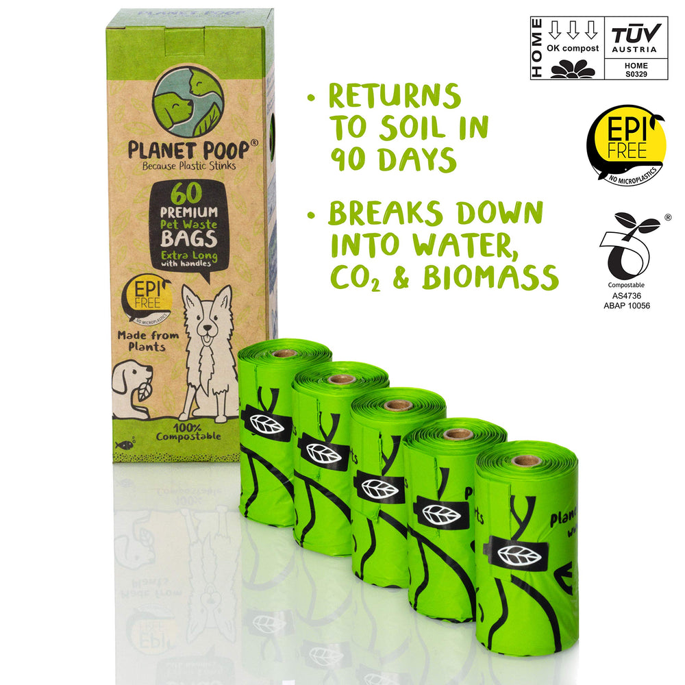 PLANET POOP bolsas compostables sin olor, prácticas para paseos diarios.