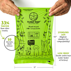 PLANET POOP bolsas de 20 micrones, resistentes a fugas.