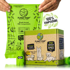 PLANET POOP bolsas compostables en rollo para perros y gatos, opción ecológica para paseos.