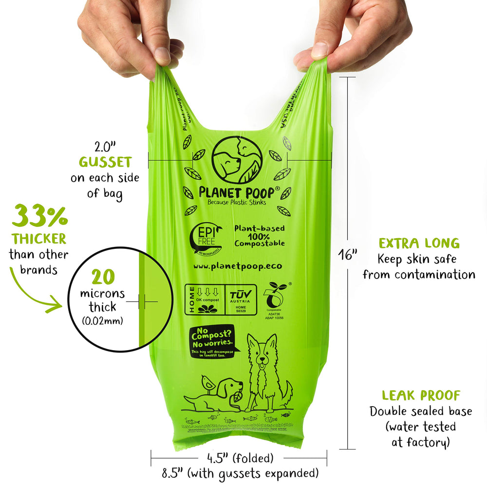 PLANET POOP bolsas ultra gruesas, 20 micras, evitan filtraciones durante el uso.