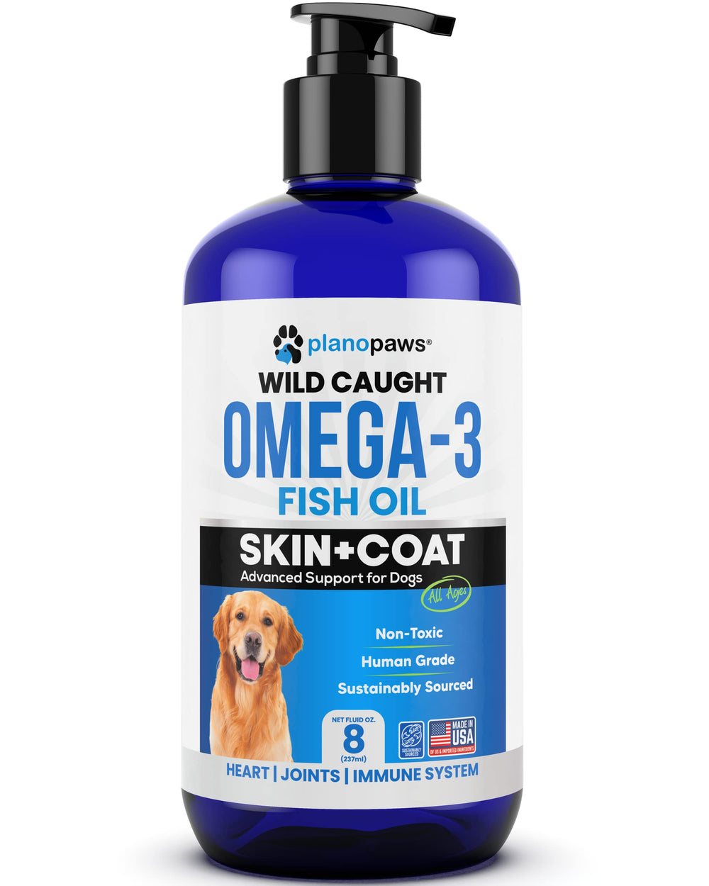 Planopaws Omega 3 para perros, empaque sostenible para compra responsable.