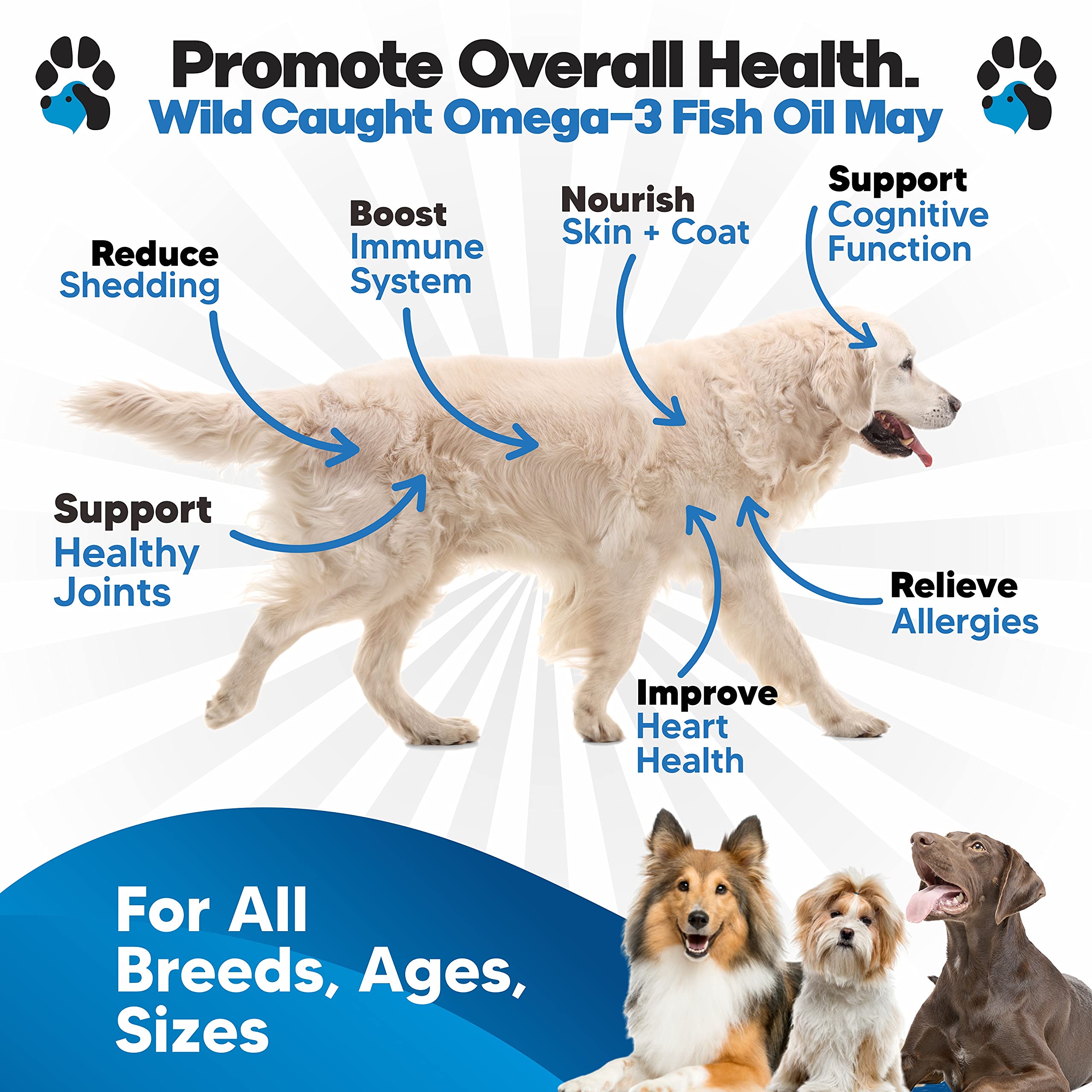 Planopaws Omega 3 para perros, etiqueta-cristal destaca pureza e ingredientes de calidad.