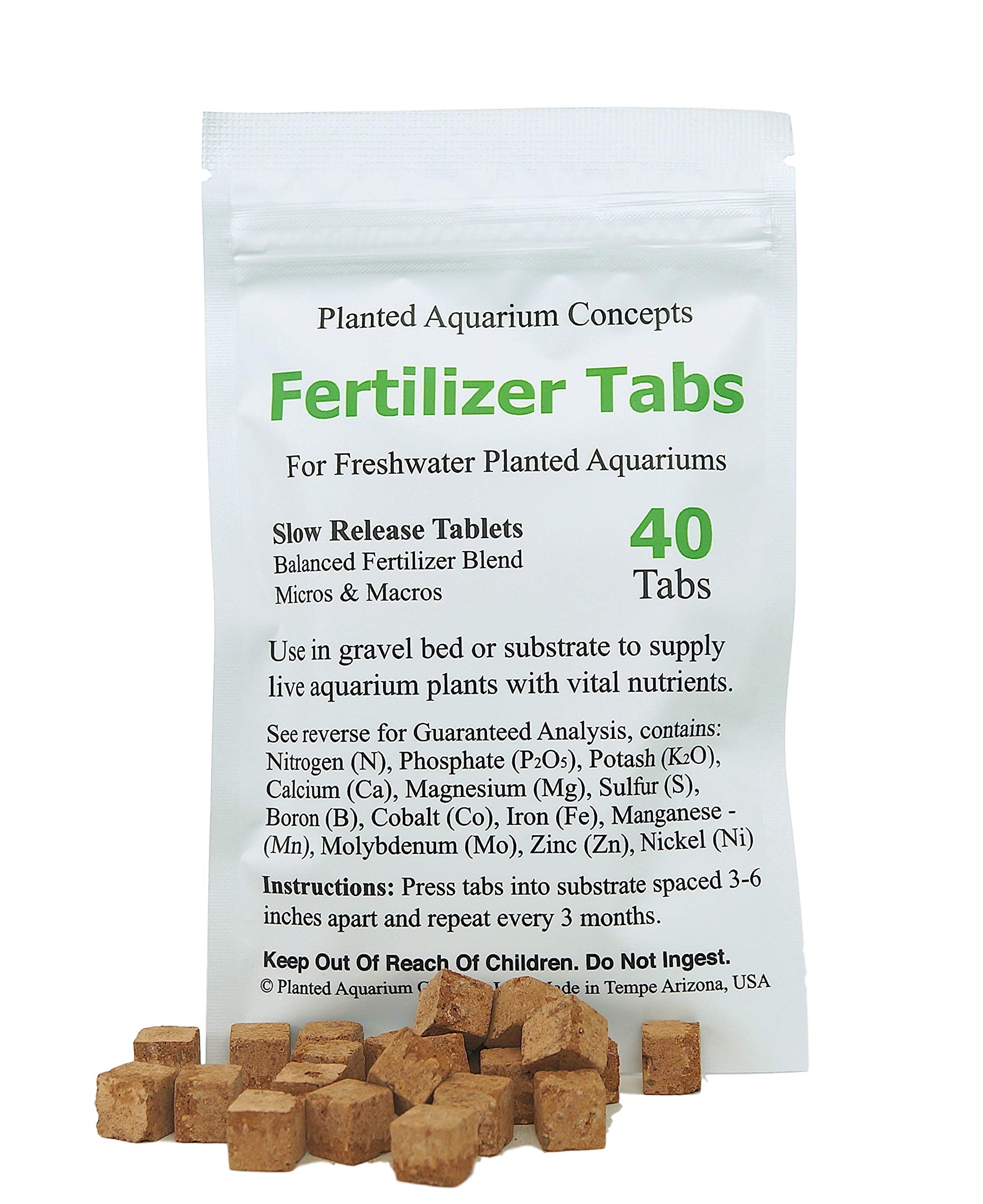 Tabletas fertilizantes para raíces de Planted Aquarium Concepts, liberación lenta para plantas sanas.