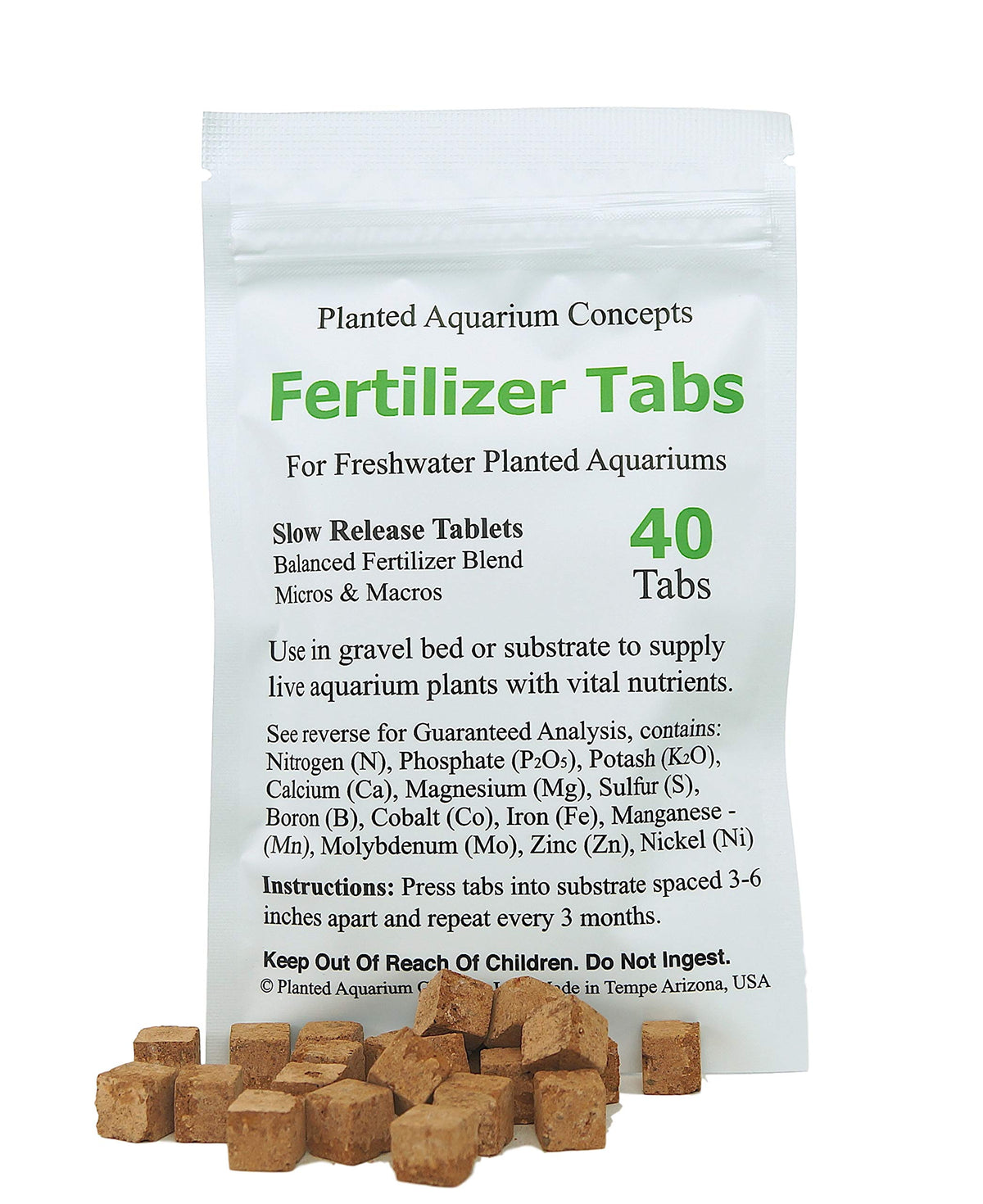 Tabletas fertilizantes para raíces de Planted Aquarium Concepts, liberación lenta para plantas sanas.