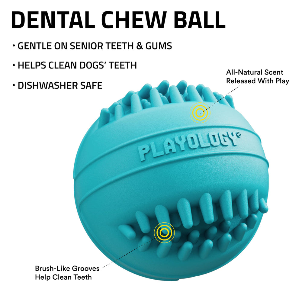 Playology bola dental aroma mantequilla, estimula el olfato y mantiene al perro entretenido.