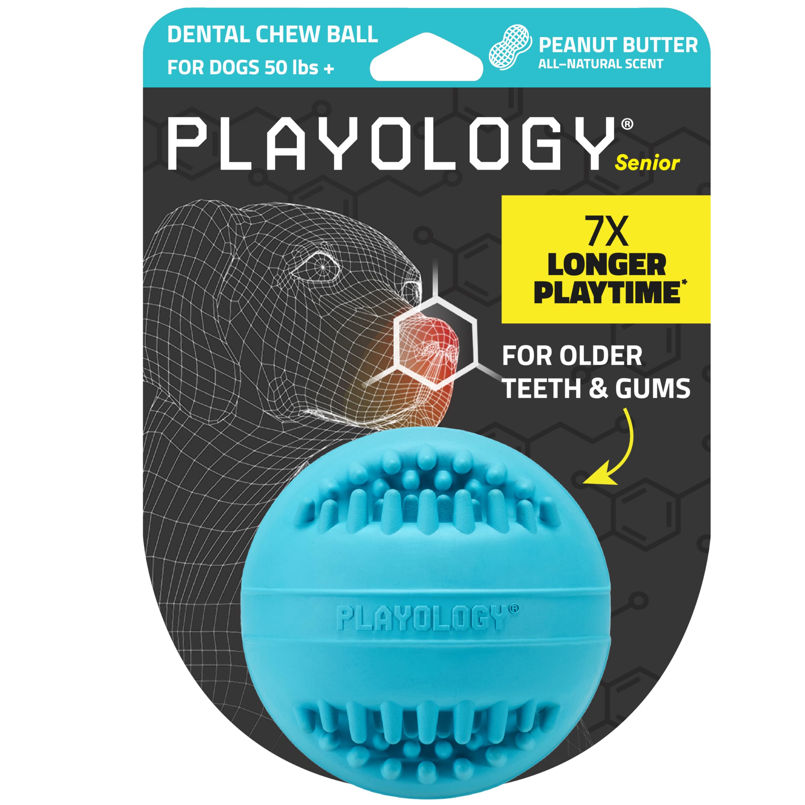 Playology bola dental senior para perros, ayuda a promover la limpieza dental durante el juego.