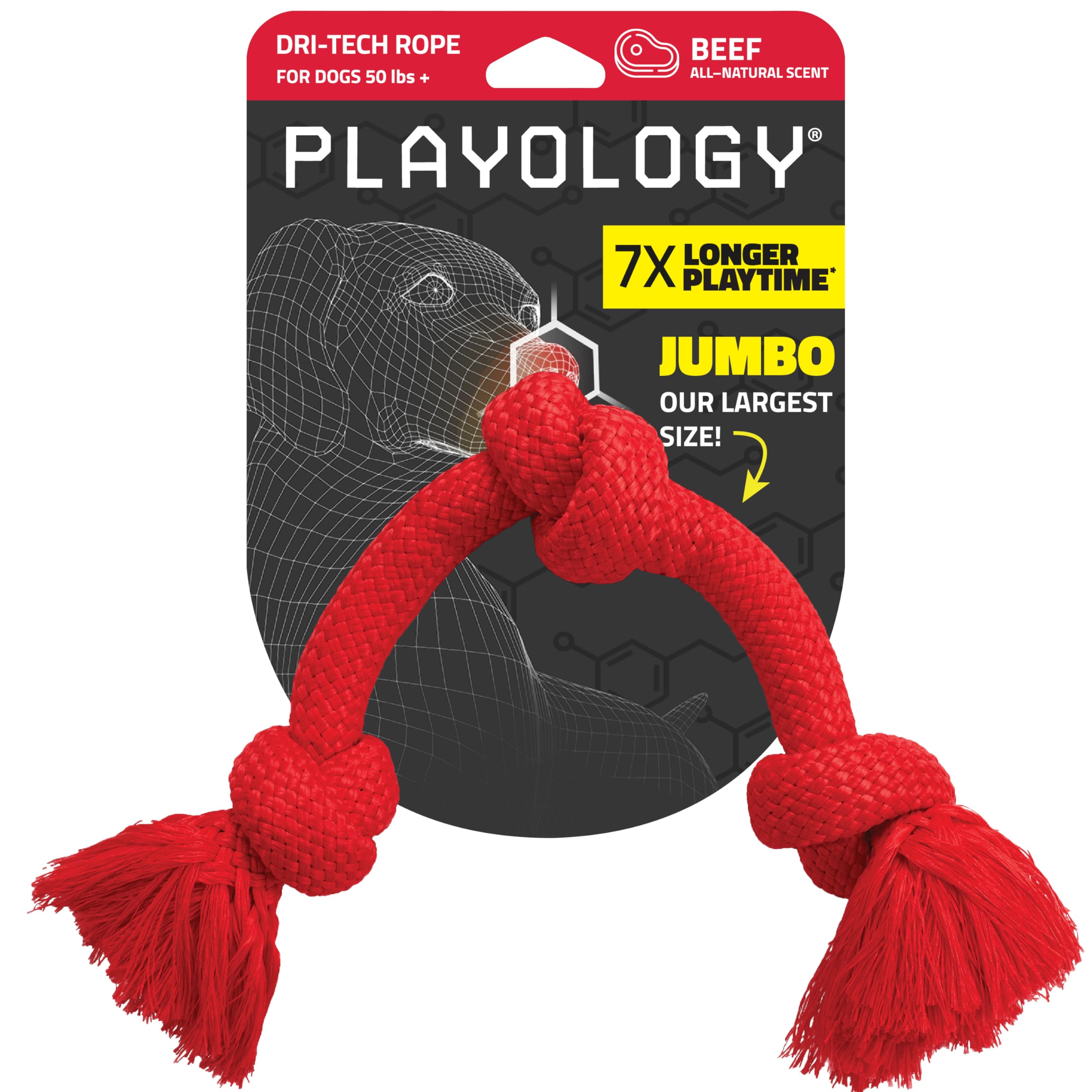 Playology cuerda Dri-Tech para tirones grandes, resistente para mordedores activos.