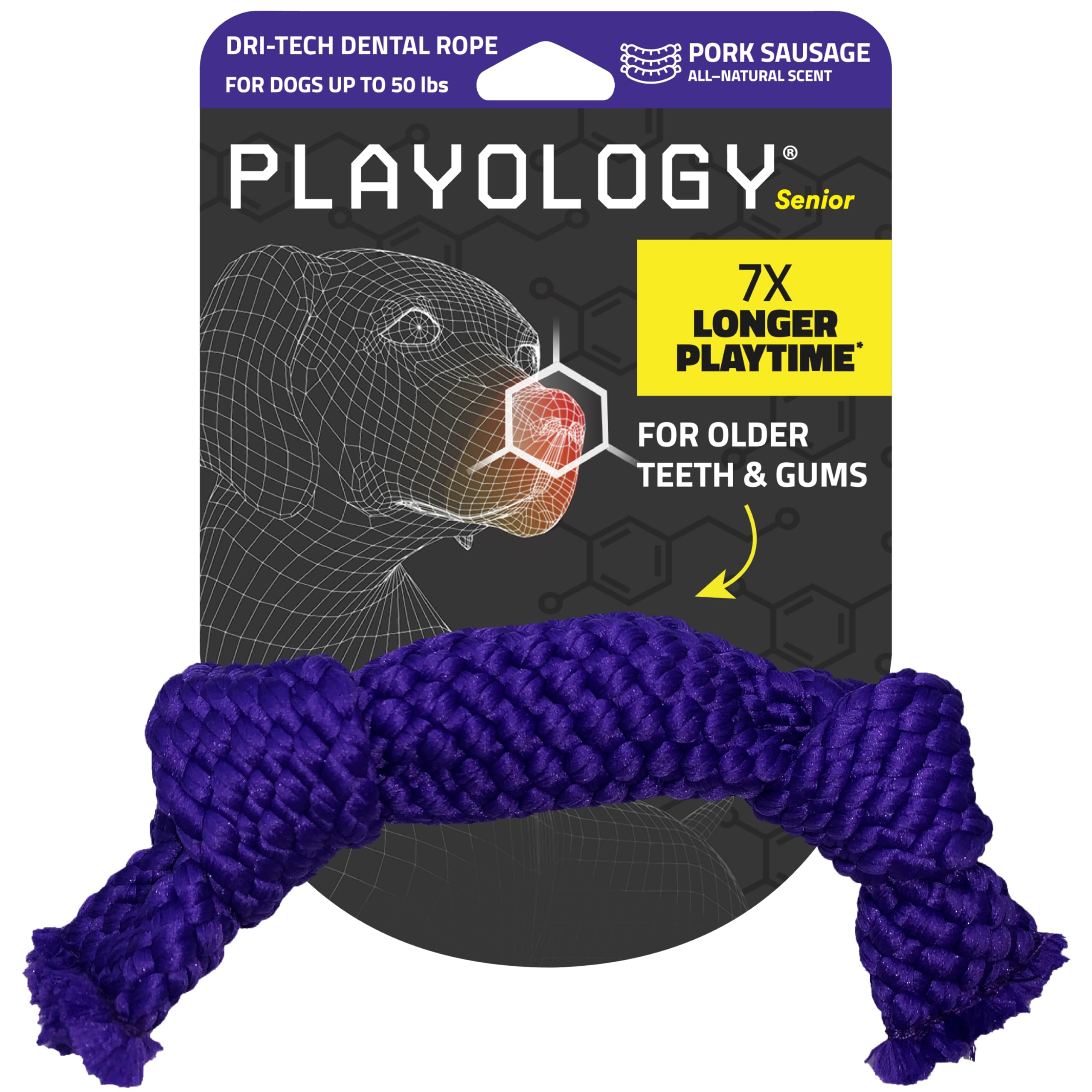 Playology Dri-Tech Cuerda Dental para perro mayor, limpieza suave durante el juego.