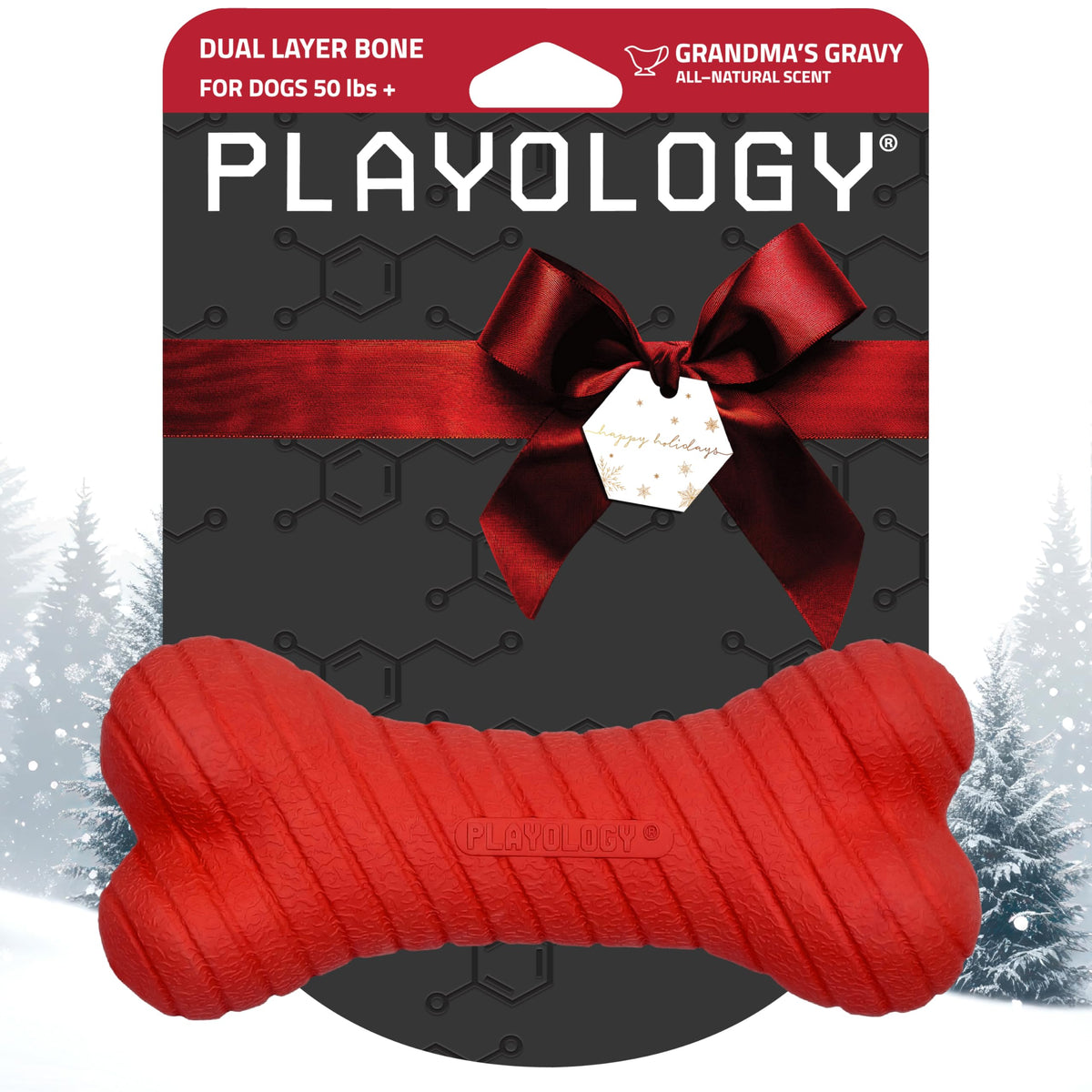 Playology Hueso de Doble Capa, exterior suave para masticar, duradero para perros grandes.