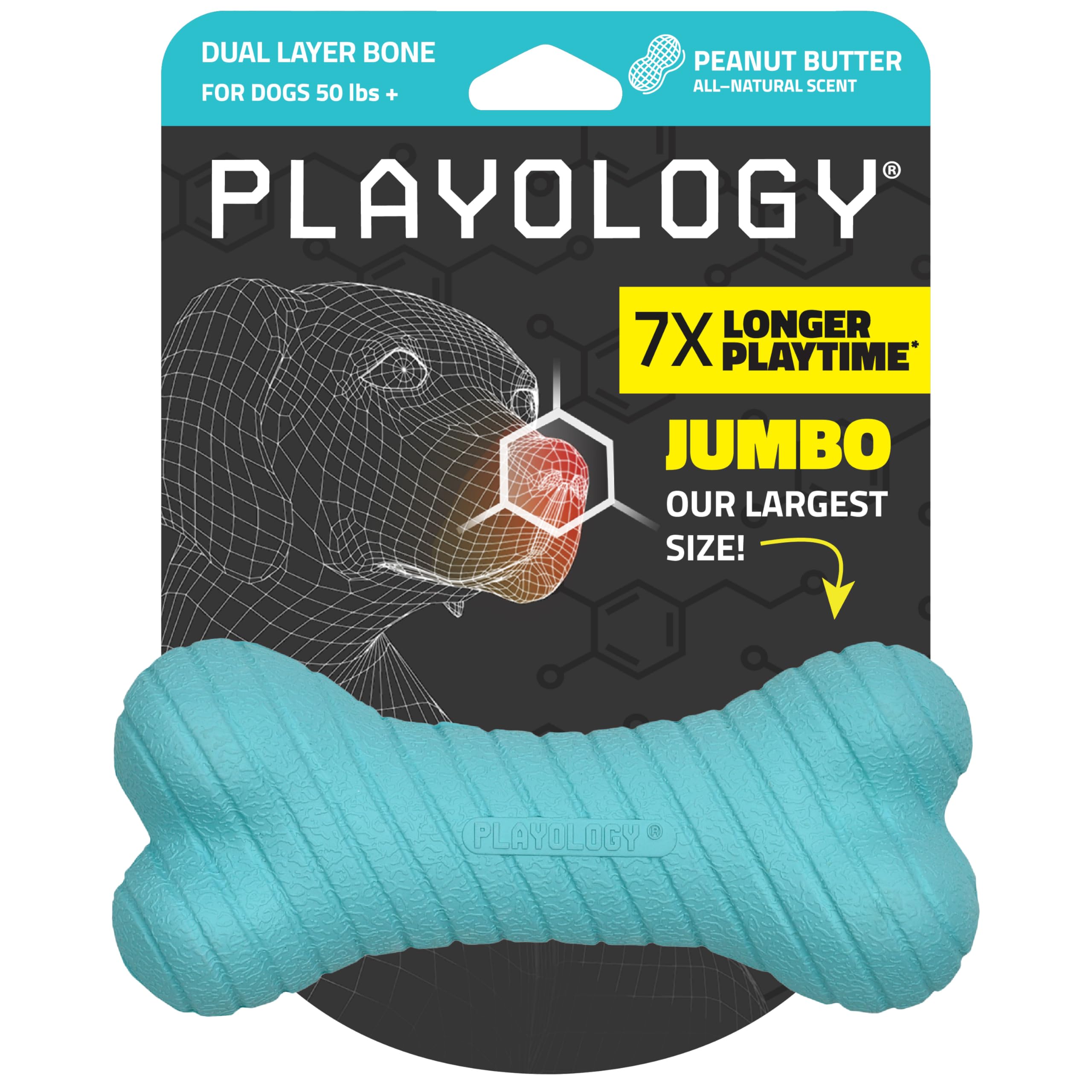 Playology Hueso Doble Capa para perros grandes, masticación duradera y segura.