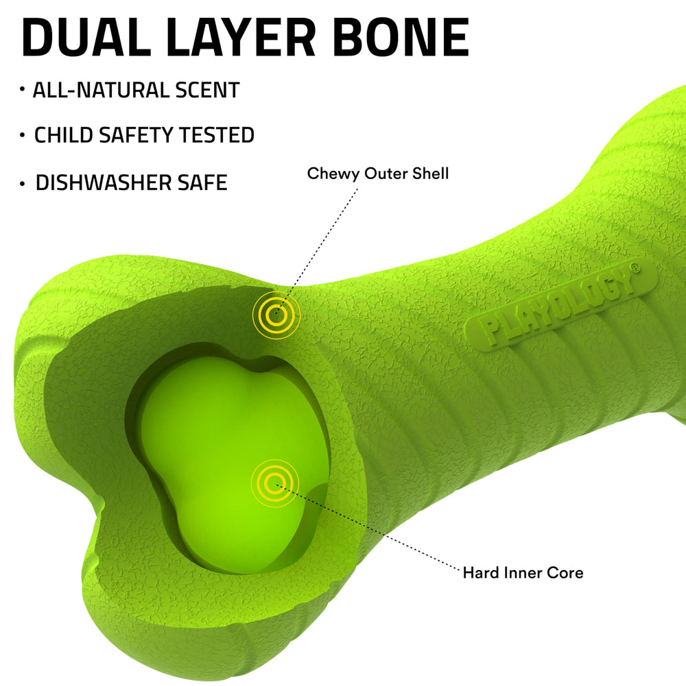Playology Hueso doble capa tamaño super-grande verde: ideal para perros grandes durante juego intenso.