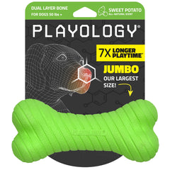 Playology Hueso doble capa verde batata dulce: durable y atractivo para masticadores grandes.