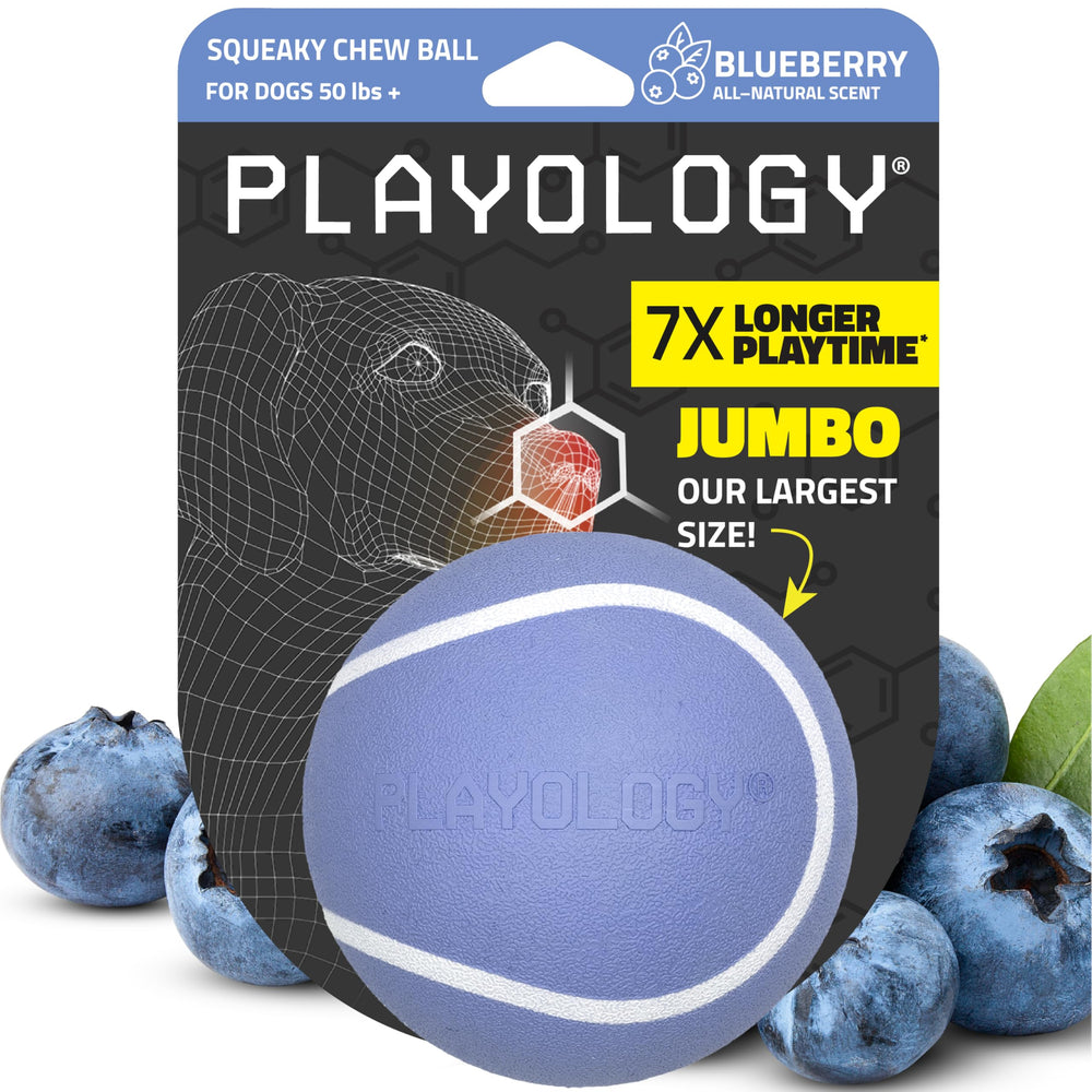 Pelota masticable chirriante de Playology, gran tamaño, perfecta para lanzamientos y mordisqueos.