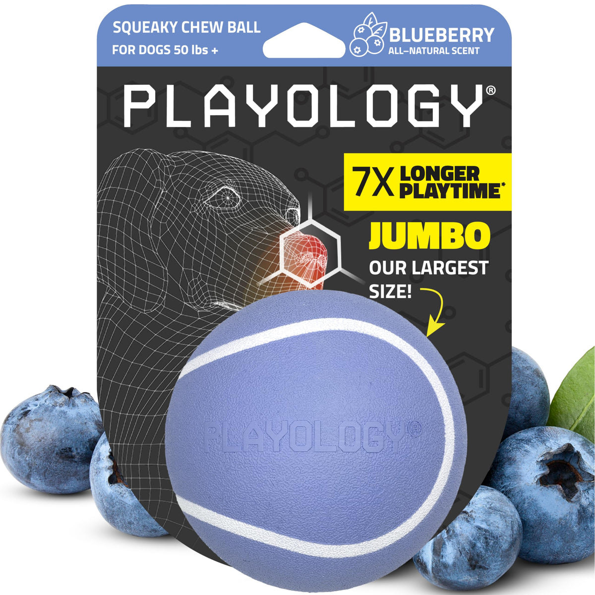 Pelota masticable chirriante de Playology, gran tamaño, perfecta para lanzamientos y mordisqueos.