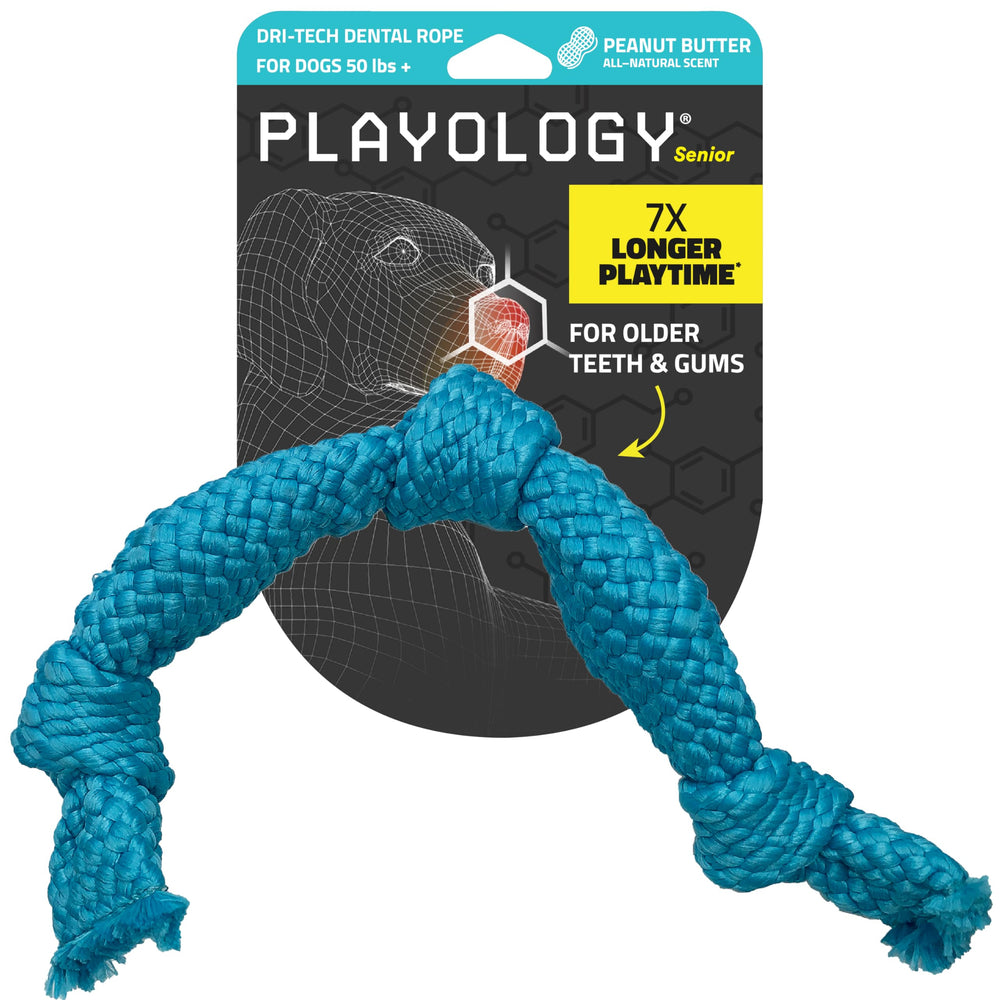 Playology cuerda dental Dri-Tech para perros, limpieza suave durante la mordida.