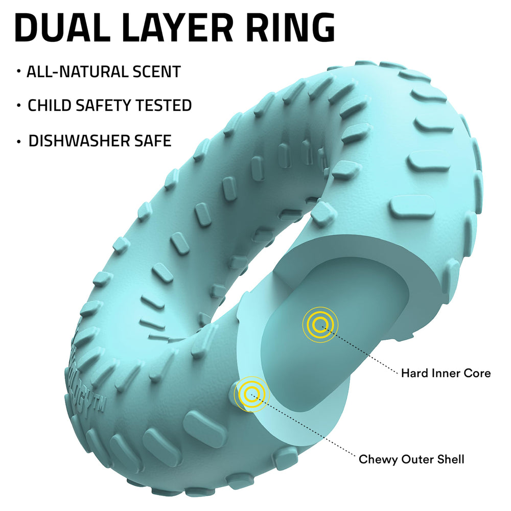 Playology: superficie exterior dura para mordidas fuertes.