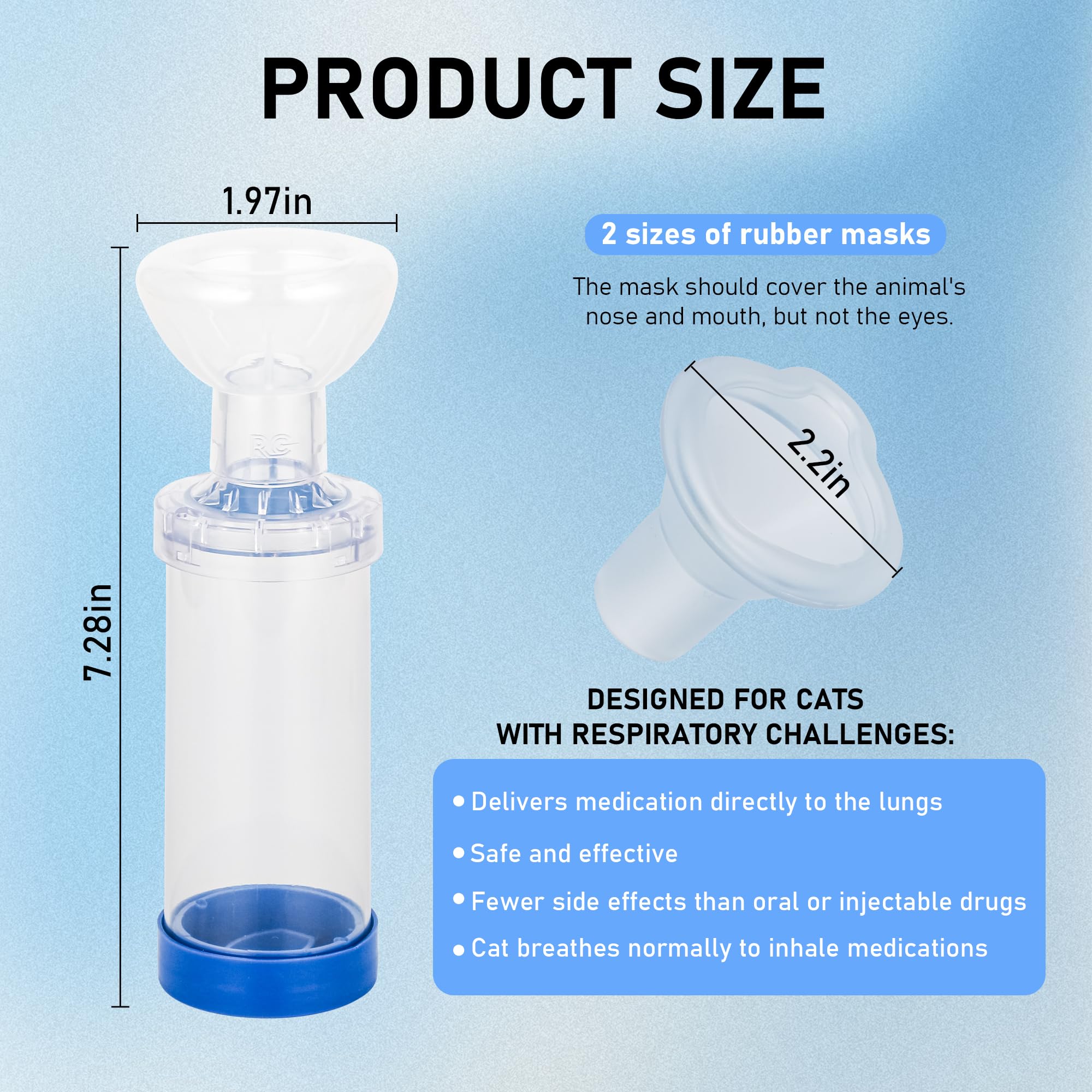 plceo Cat Inhaler Spacer mascara grande ofrece ajuste comodo para gatos