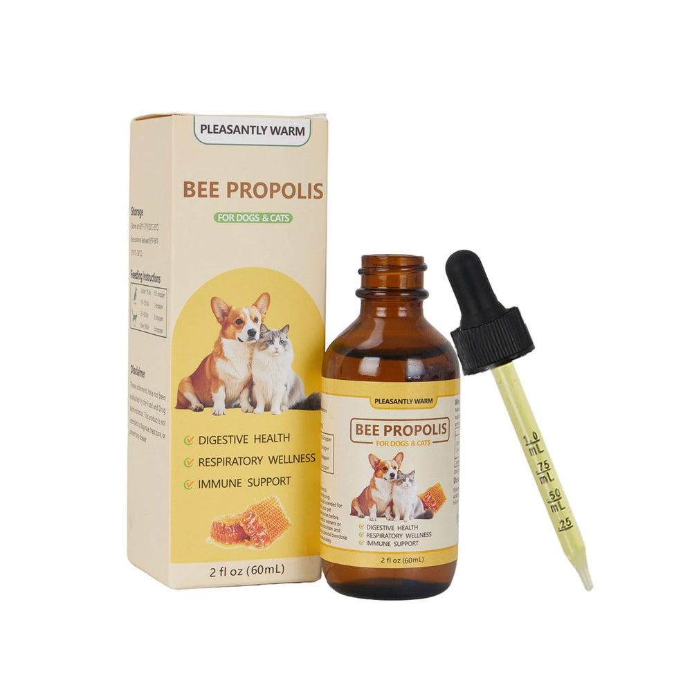Pleasantly Warm Propolis, dosificador de gotas, dosis fáciles para perros y gatos.
