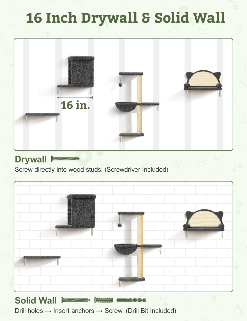 PLEKER árbol de pared para gatos: post y bola colgante para juego