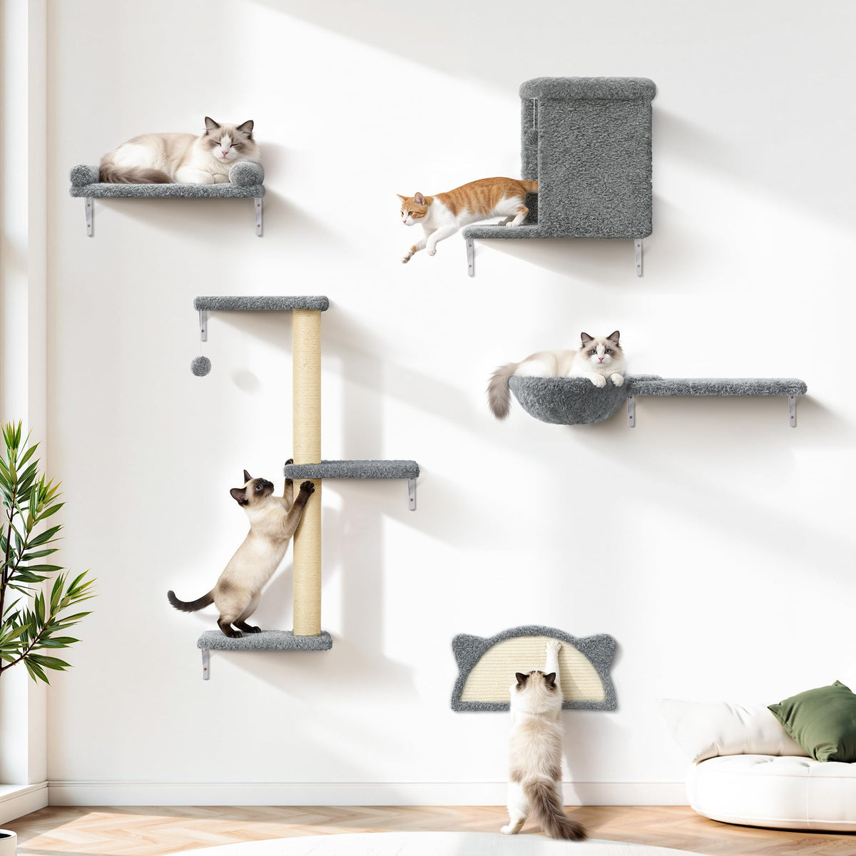 PLEKER estantería pared gato, asiento cómodo para descanso seguro.