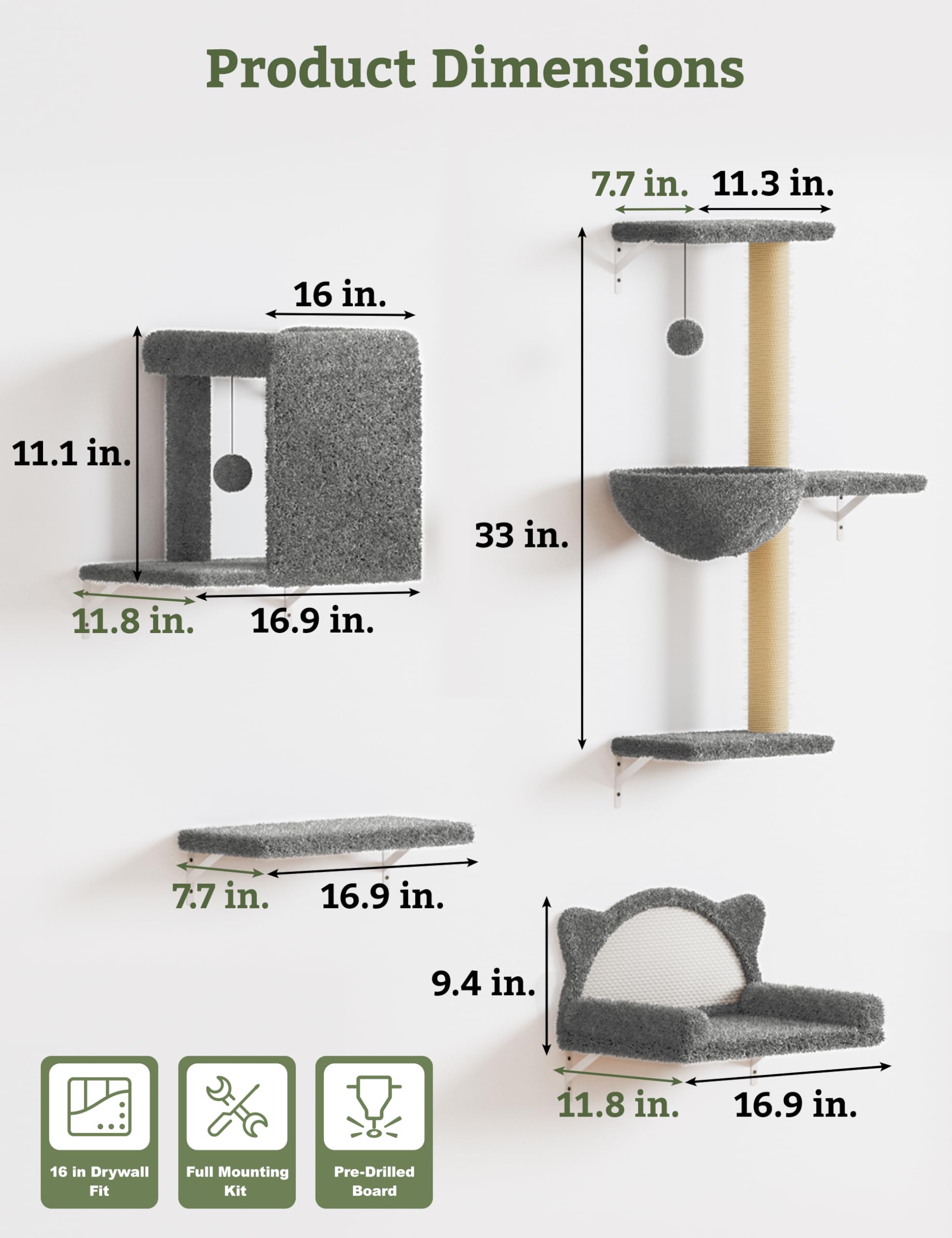 PLEKER estantería pared gato, acabado madera natural y acolchado terciopelo.