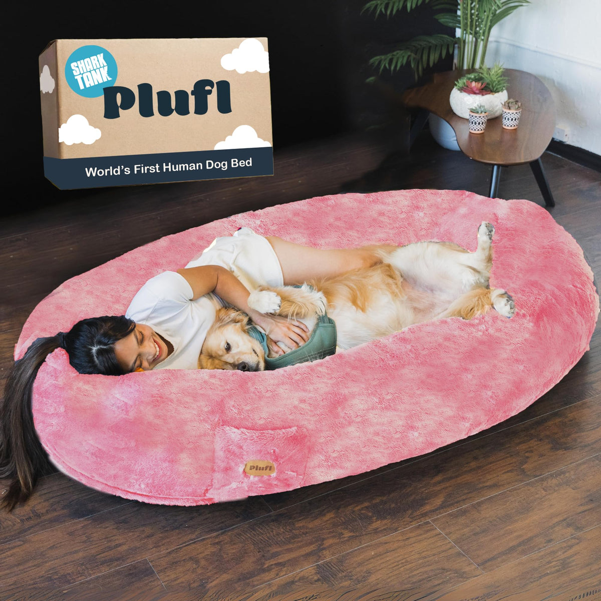 Plufl cama humana rosa, descanso cómodo en casa.
