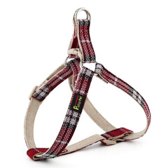 PLUTUS PET arnés-perro entrada algodón canamo rojo cuadros, comodidad y seguridad para paseos.
