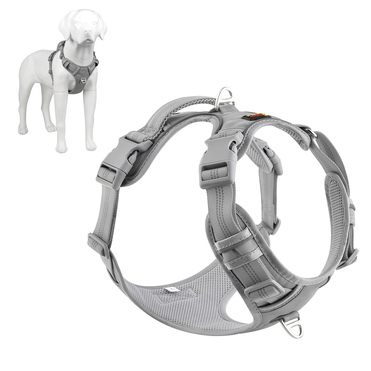 Arnés Plutus Pet sin tirones con liberación del cuello para colocar con facilidad.