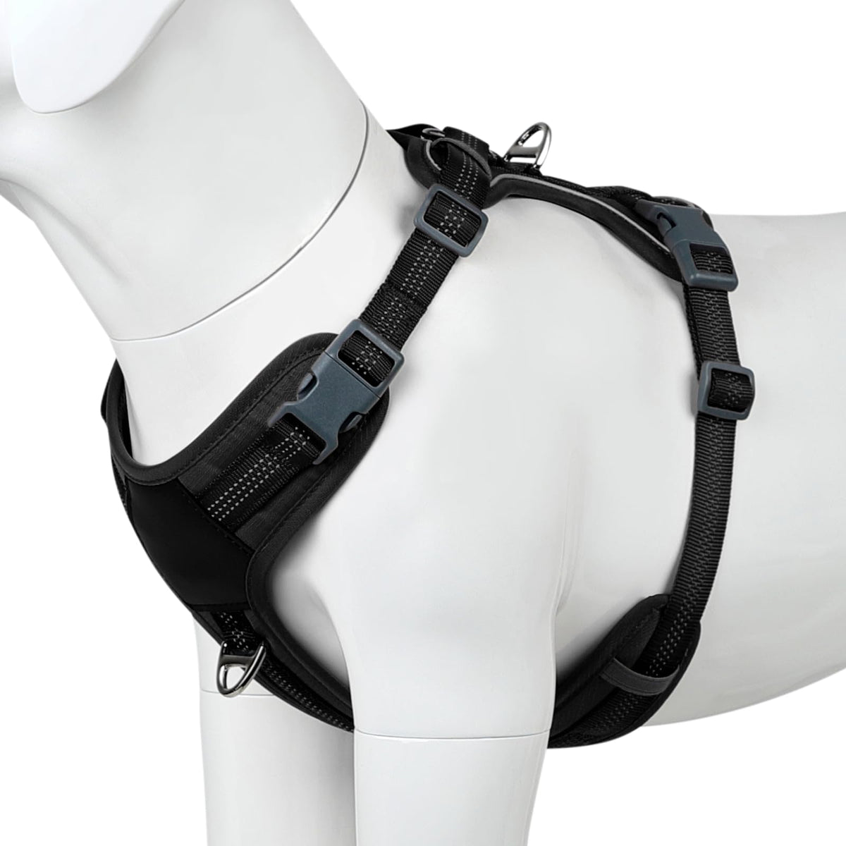 Arnés PLUTUS PET sin tirones talla M, diseño duradero para caminatas seguras.