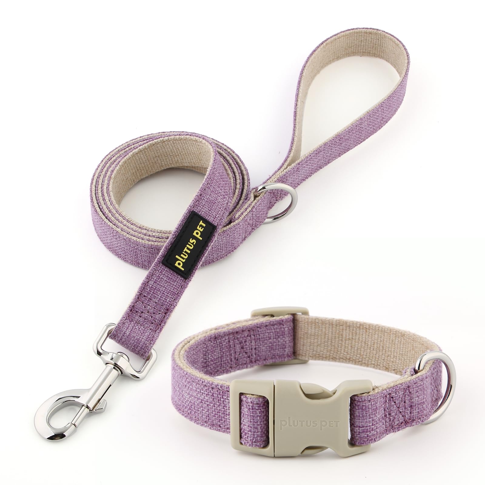 PLUTUS PET collar de algodón y cáñamo lavanda con ajuste cómodo para perros pequeños.