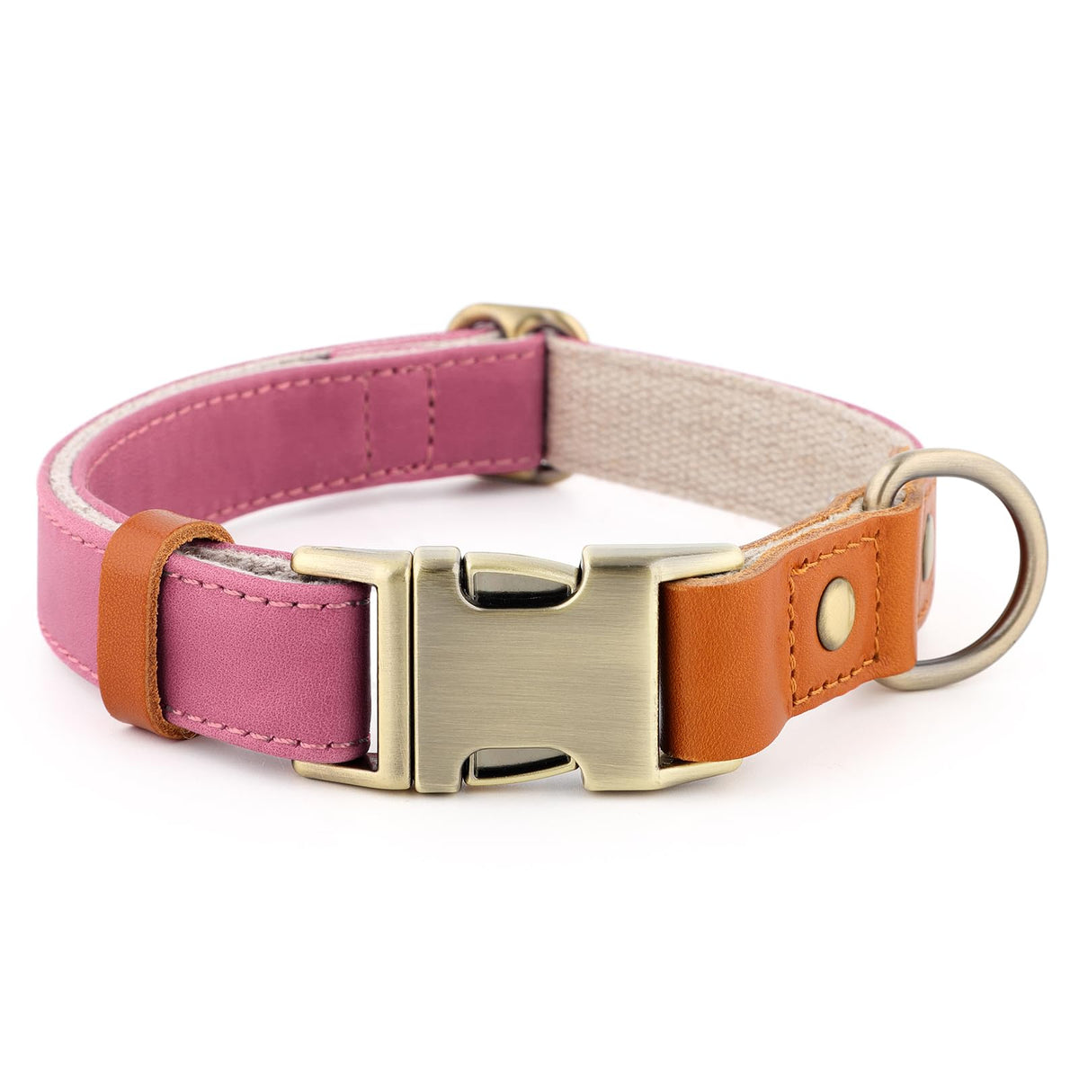Collar de cuero y hemp de Plutus Pet en color rosado, suave y resistente para paseos diarios.