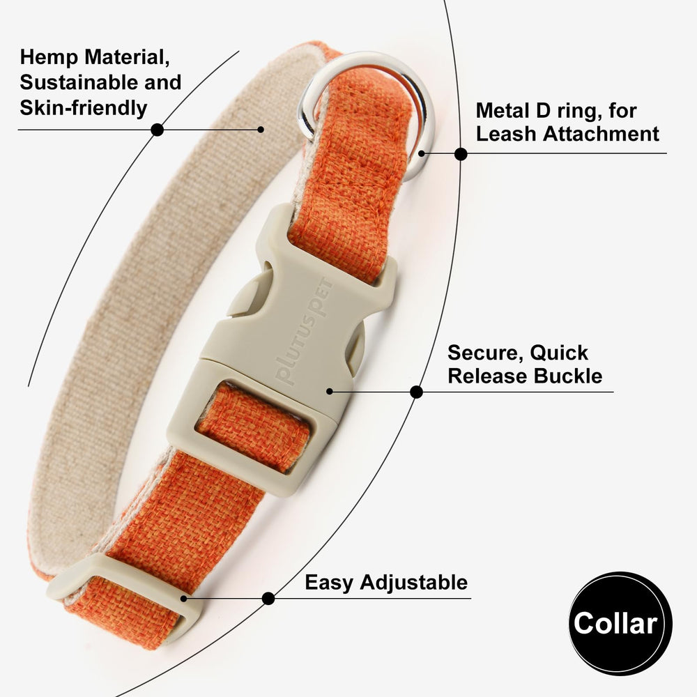 Detalle de borde suave del collar PLUTUS PET canamo-algodón naranja.