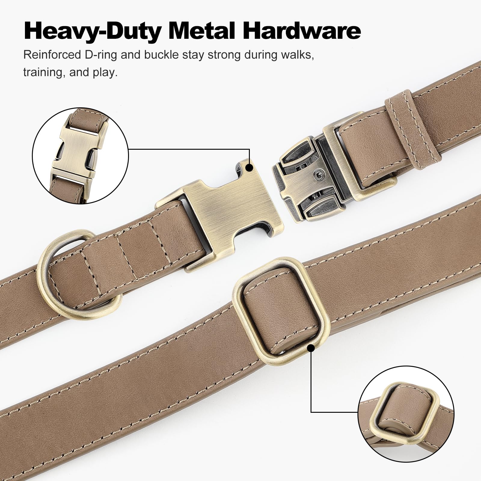 Collar PLUTUS PET cuero real con hebilla metálica fuerte para uso diario