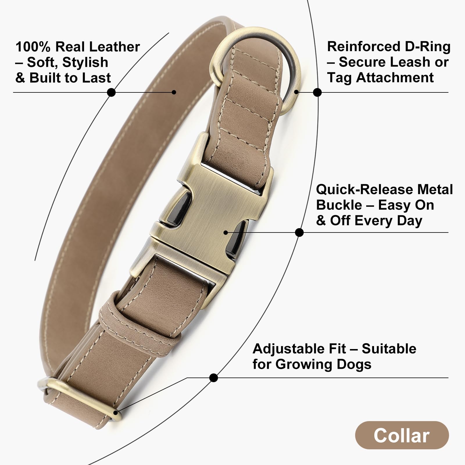 Collar PLUTUS PET cuero suave para cuellos sensibles, minimiza irritaciones