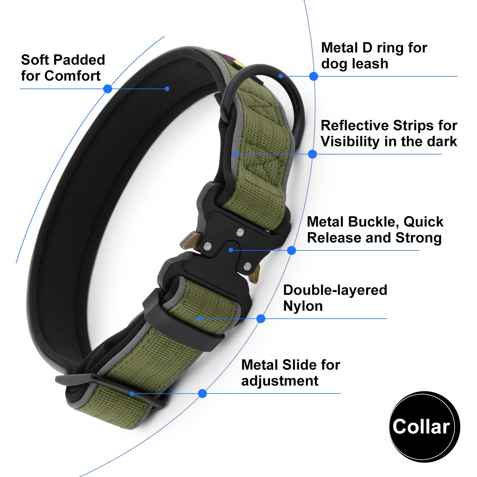PLUTUS PET collar con cierre rápido de metal para ajuste seguro y práctico.