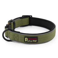 PLUTUS PET collar táctico reflectante ajustable para perros, ideal para paseos nocturnos y seguridad.