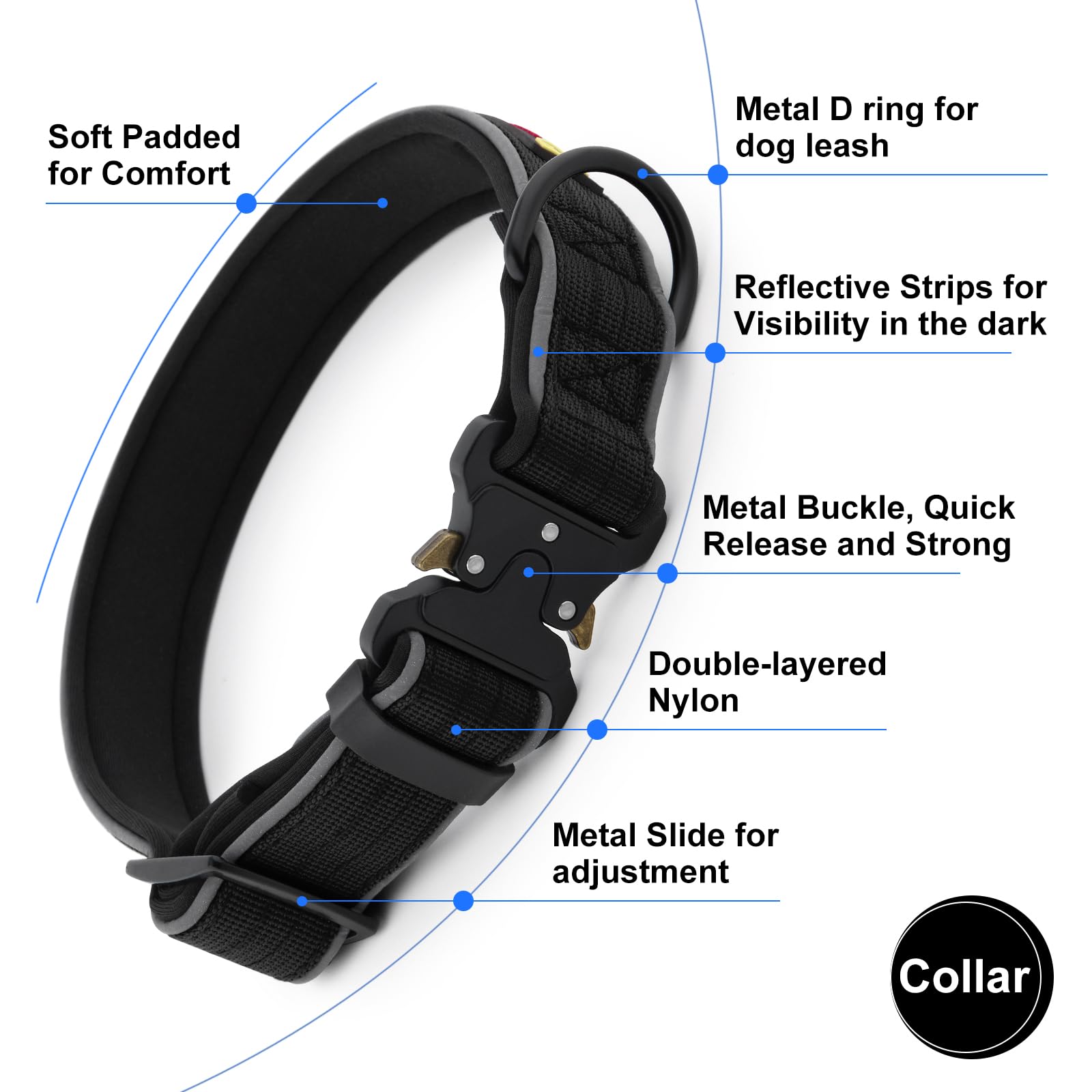 Cierre de liberación rápida de metal en PLUTUS PET collar, ajuste seguro.